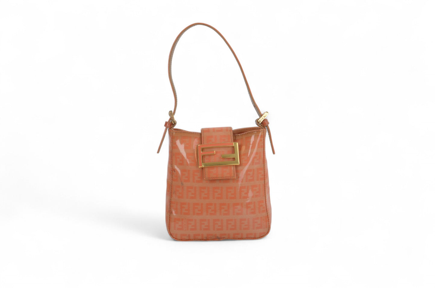 Fendi Zucca Mini Bag Handbag Patent Leather Vintage Orange Apricot Designer Classic Rare Authentic