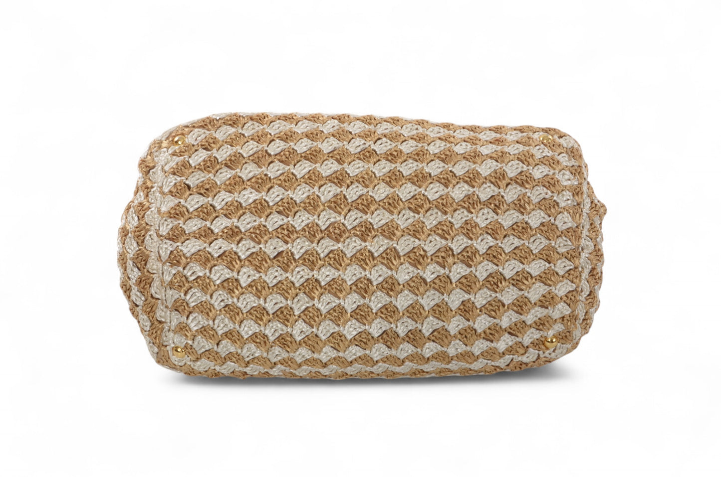 Prada Raffia Large Crochet Tote Bi-Color Handbag Beachbag Canapa Woven Summer Bag