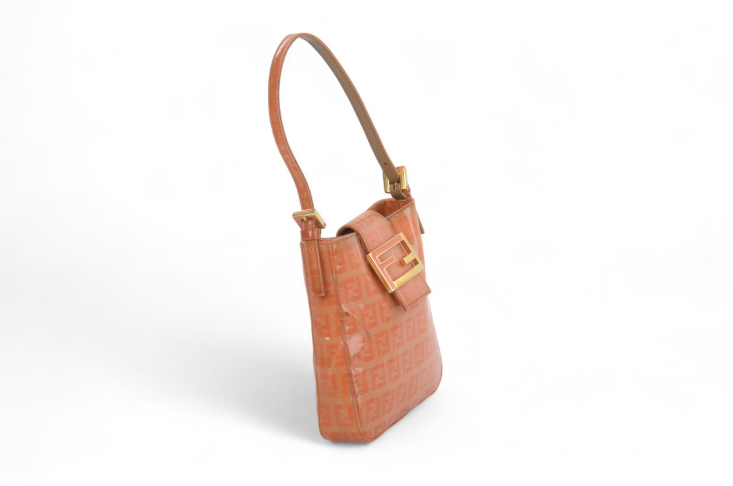 Fendi Zucca Mini Bag Handbag Patent Leather Vintage Orange Apricot Designer Classic Rare Authentic