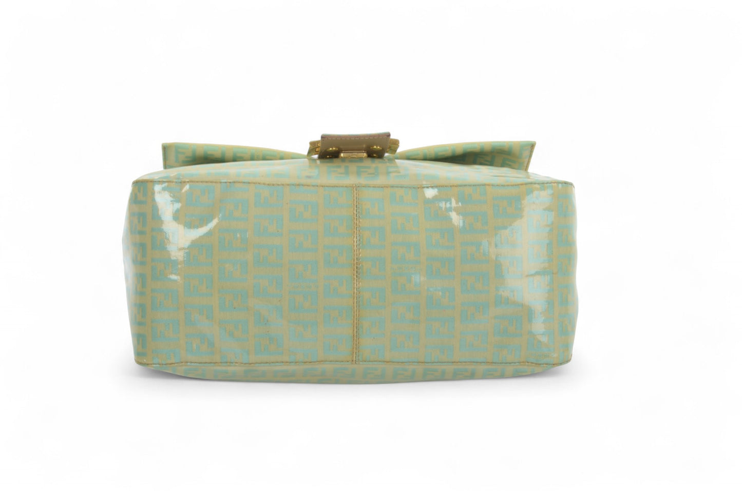 Fendi Mamma Baguette Zucca Shoulder Bag Handbag Patent Leather Vintage Turquoise Mint Designer Classic Rare Authentic