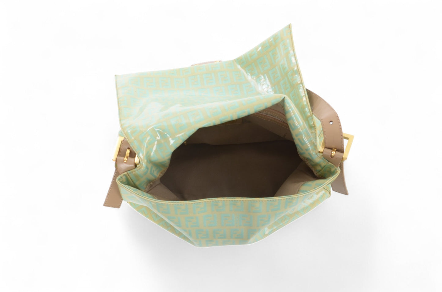 Fendi Mamma Baguette Zucca Shoulder Bag Handbag Patent Leather Vintage Turquoise Mint Designer Classic Rare Authentic