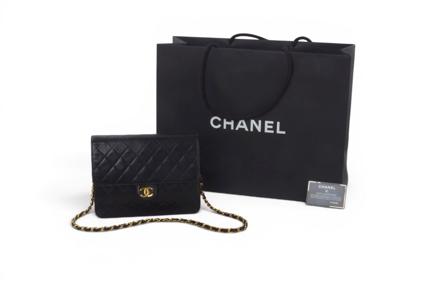 Chanel Classic Single Flap Bag Black Lambskin Matelasse CC Lock Chain Shoulder Bag Vintage Designer Classic