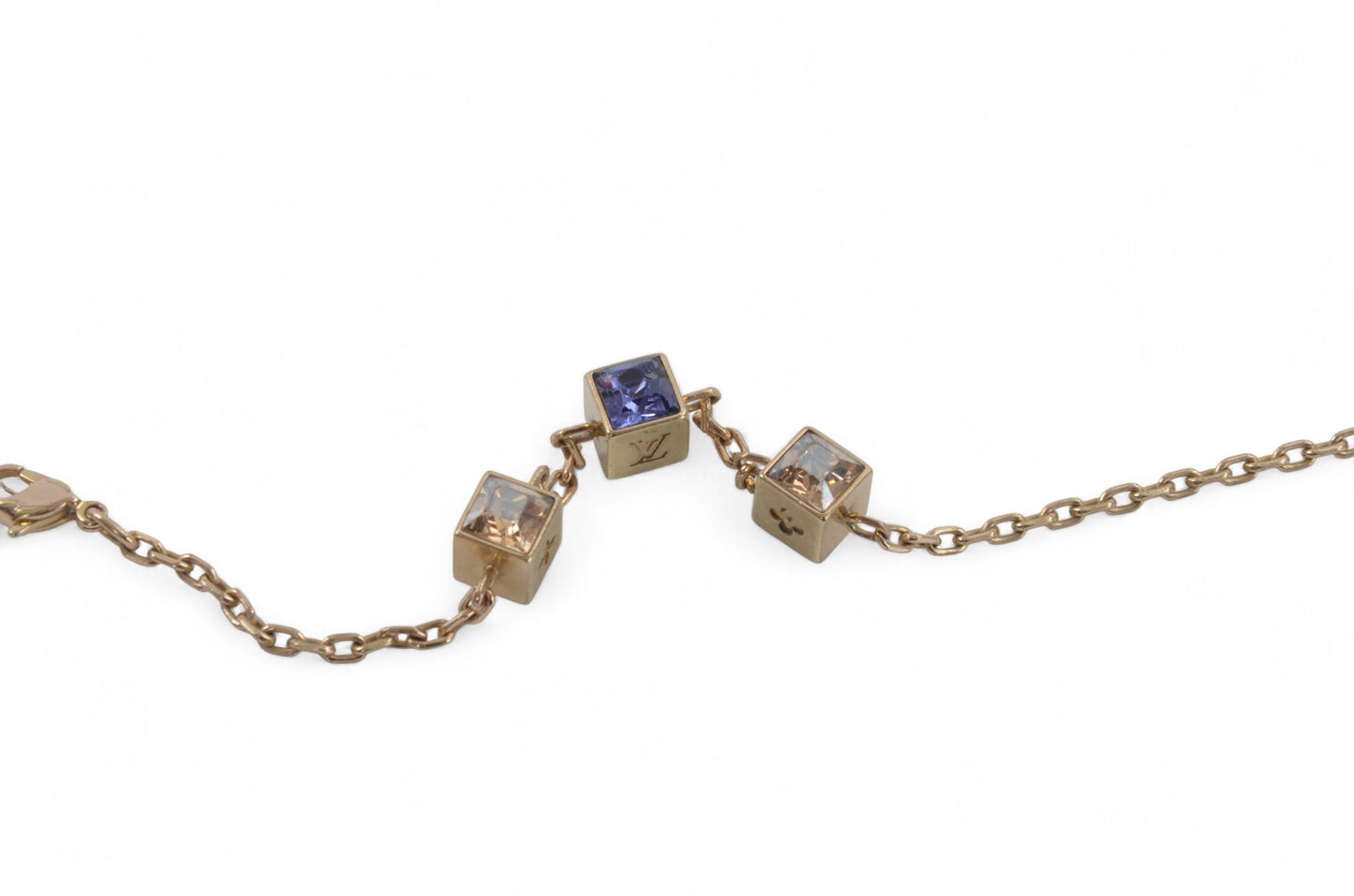 Louis Vuitton Monogram Gamble Dice Crystal Gold Tone Chain Bracelet Stones Designer Classic Authentic