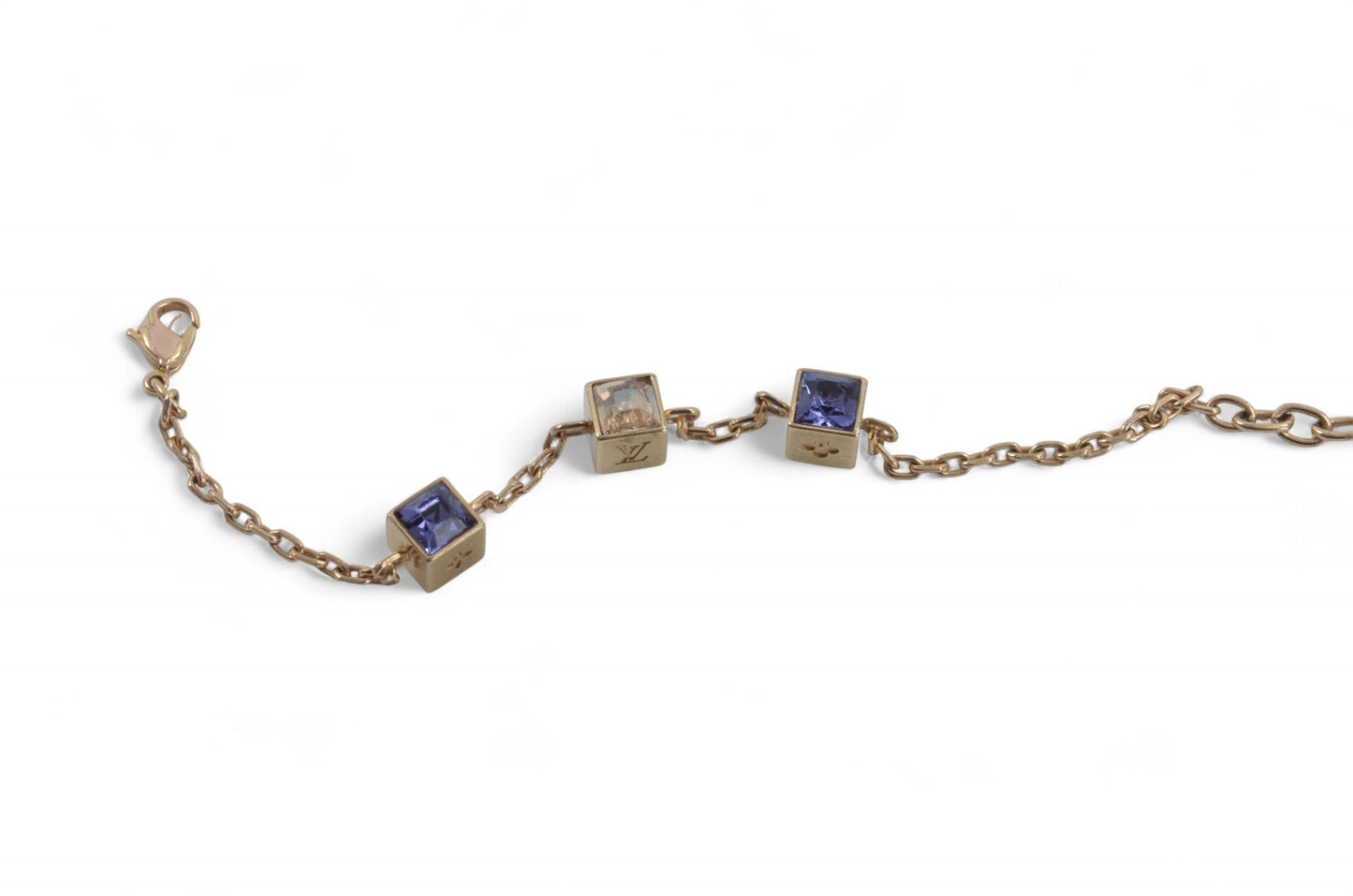 Louis Vuitton Monogram Gamble Dice Crystal Gold Tone Chain Bracelet Stones Designer Classic Authentic