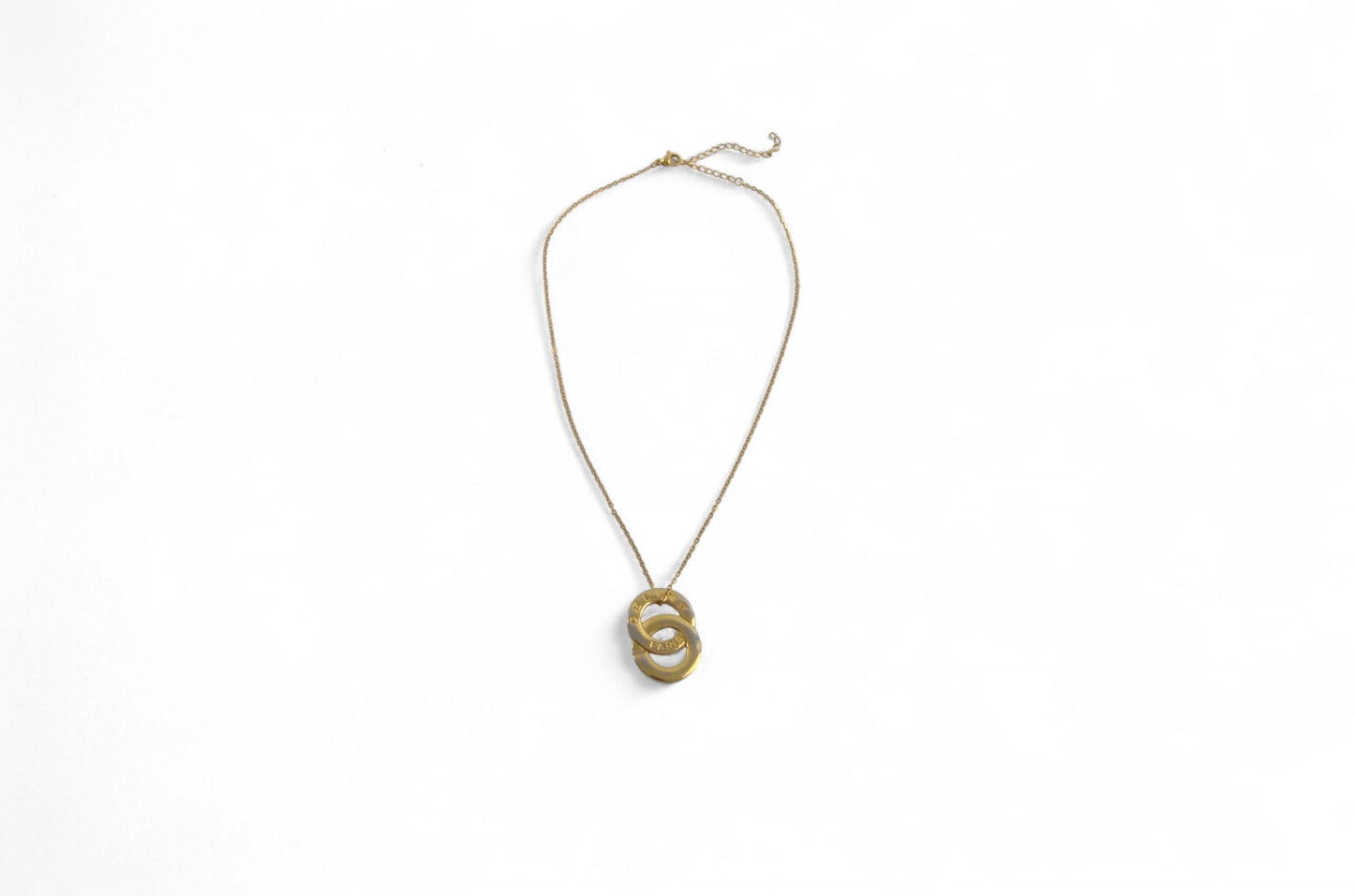 Celine Vintage Double Circle Logo Medallion Necklace Gold Plated Statement Pendant Designer Classic Jewelry Authentic