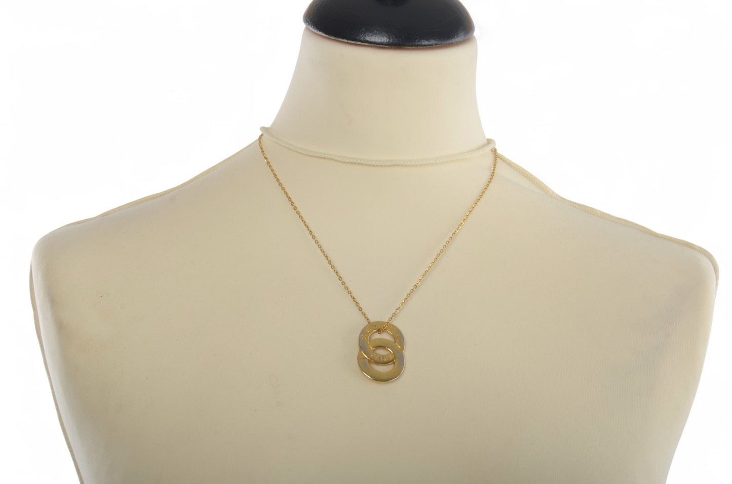 Celine Vintage Double Circle Logo Medallion Necklace Gold Plated Statement Pendant Designer Classic Jewelry Authentic