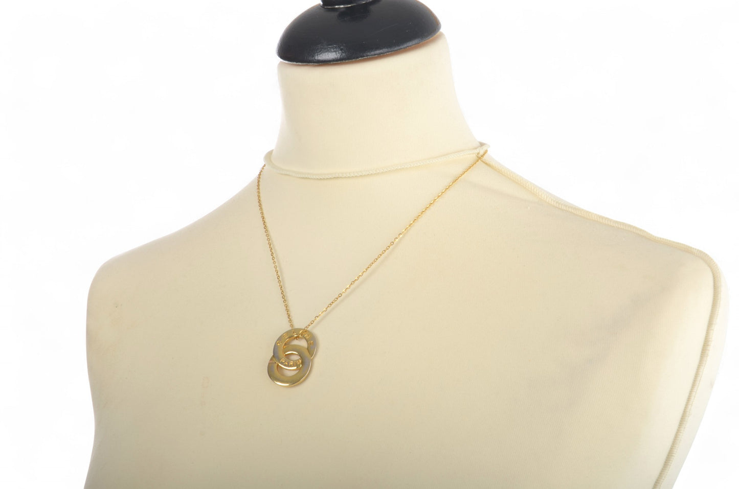 Celine Vintage Double Circle Logo Medallion Necklace Gold Plated Statement Pendant Designer Classic Jewelry Authentic