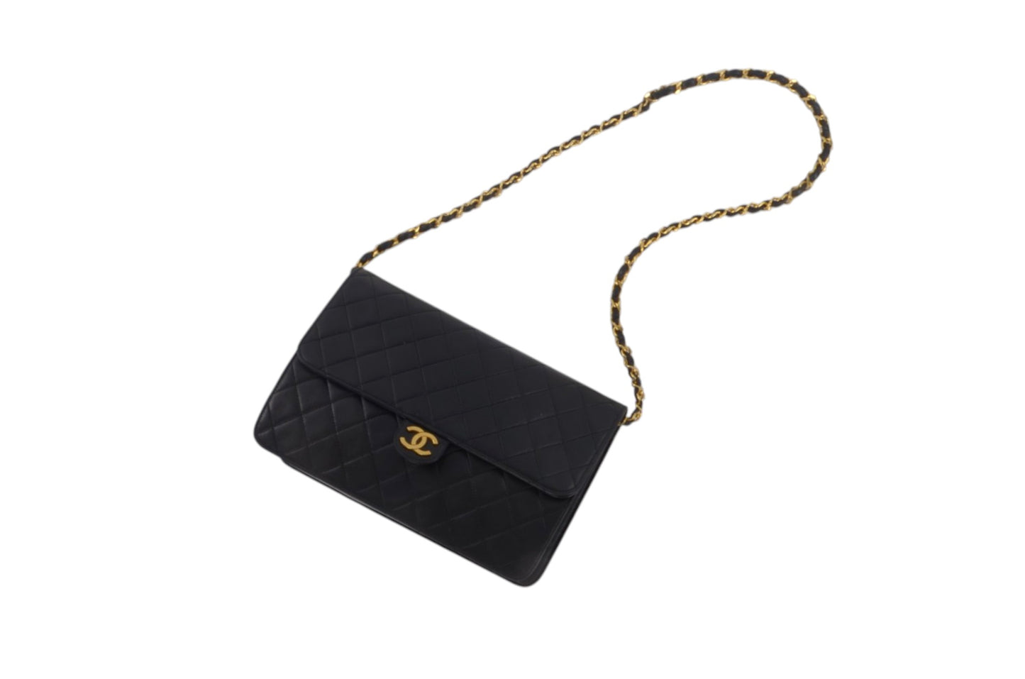 Chanel Classic Single Flap 25 Bag Black Lambskin Matelasse CC Lock Chain Shoulder Bag Vintage Designer Classic