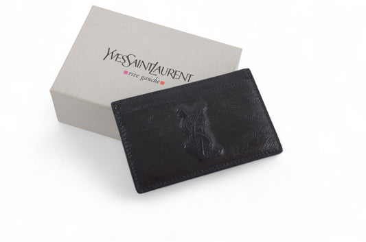 Yves Saint Laurent YSL Leather Black Wallet Card Holder Case Cardholder Vintage Designer Classic Authentic