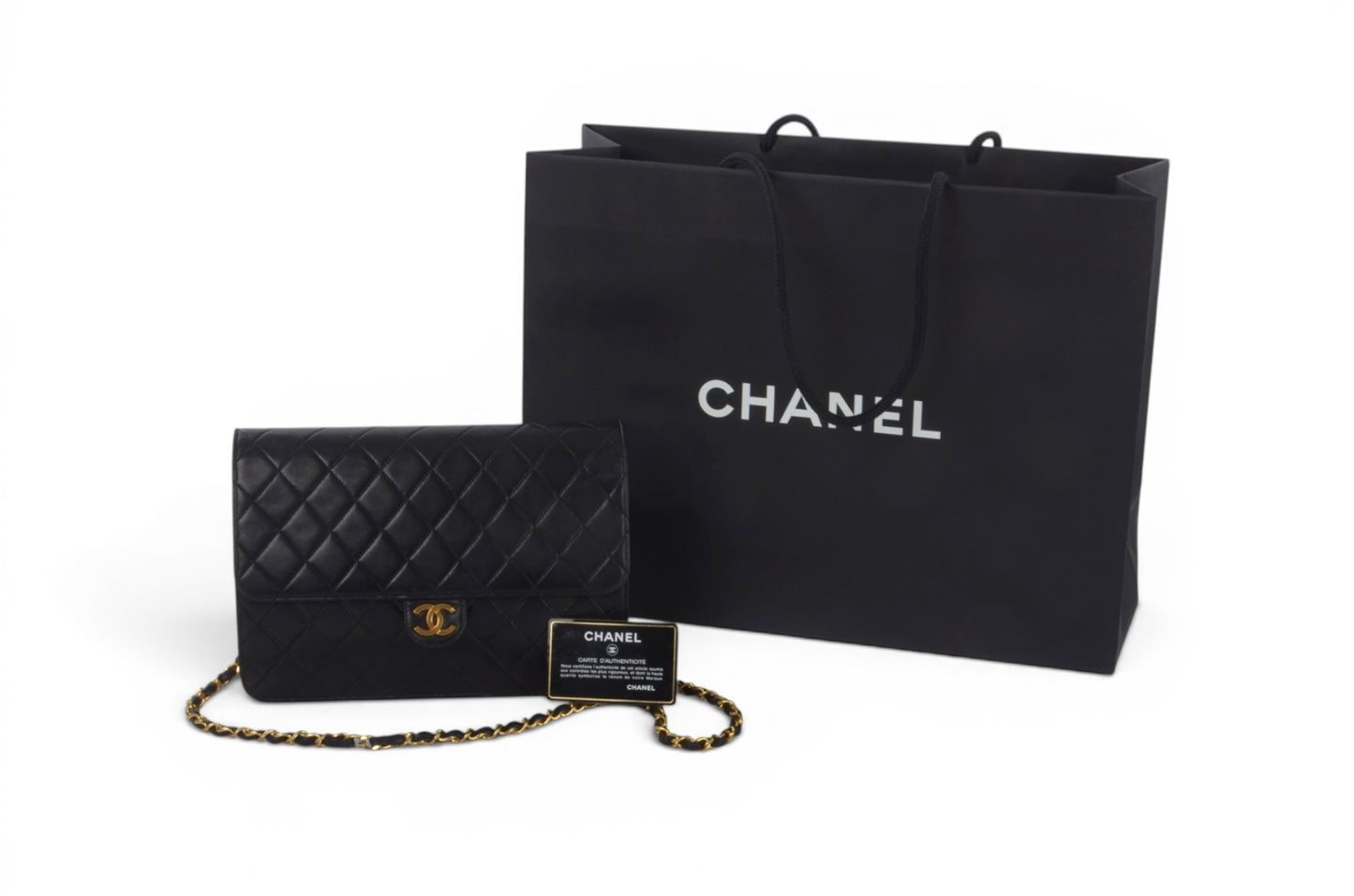 Chanel Classic Single Flap 25 Bag Black Lambskin Matelasse CC Lock Chain Shoulder Bag Vintage Designer Classic