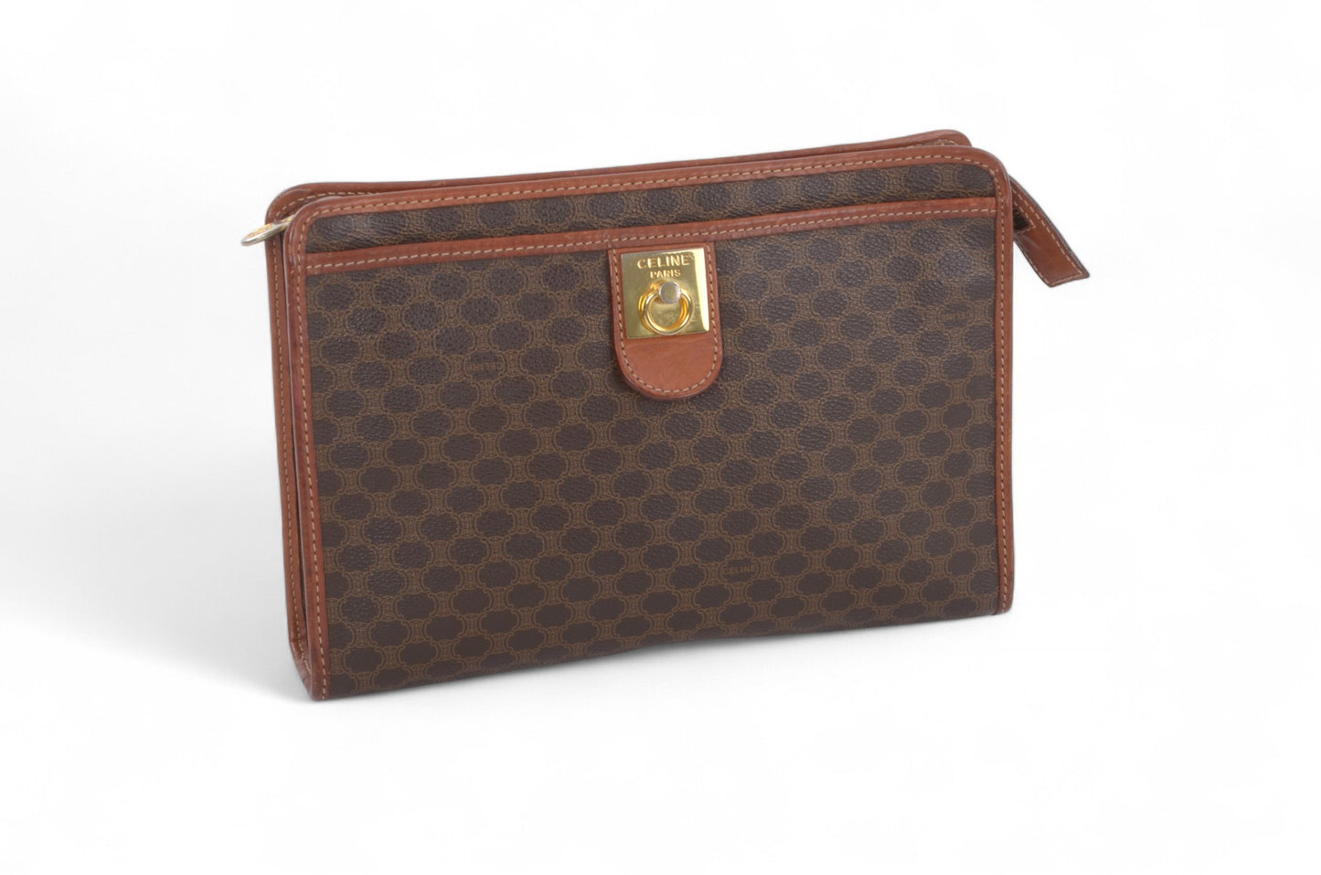 Celine Vintage Triomphe Clutch Bag Evening Bag Pouch Make Up Vanity Toiletry Bag Monogram Canvas Designer Classic