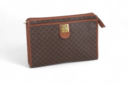 Celine Vintage Triomphe Clutch Bag Evening Bag Pouch Make Up Vanity Toiletry Bag Monogram Canvas Designer Classic