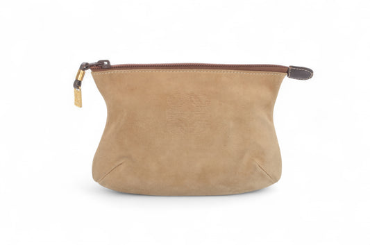 Loewe Anagram Nappa Suede Second Bag Toiletry Travel Makeup Cosmetic Bag Beige Pouch Multi-Case