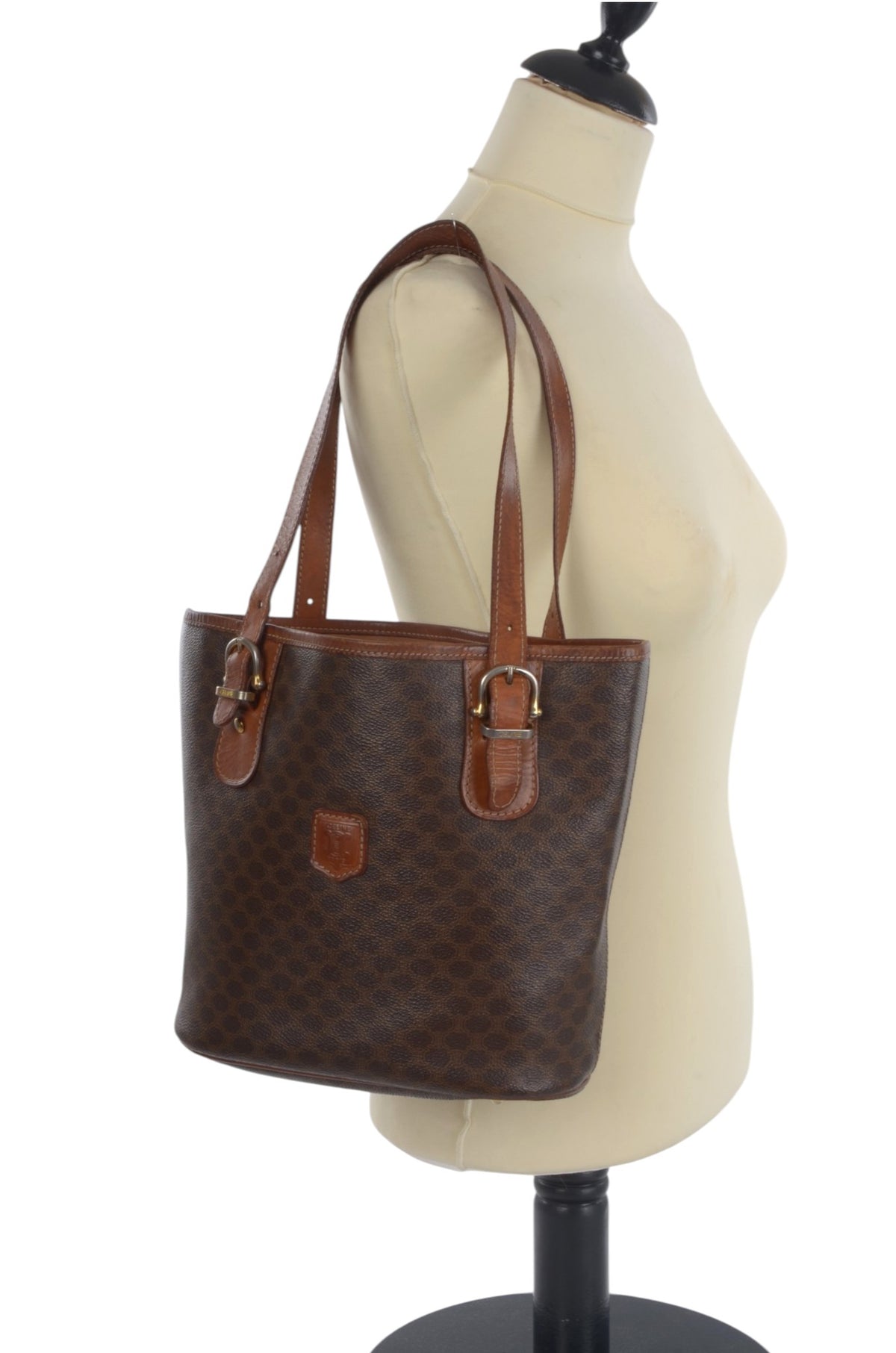 Celine Vintage Triomphe Shoulder Bag Tote Handbag Monogram Brown Designer Classic