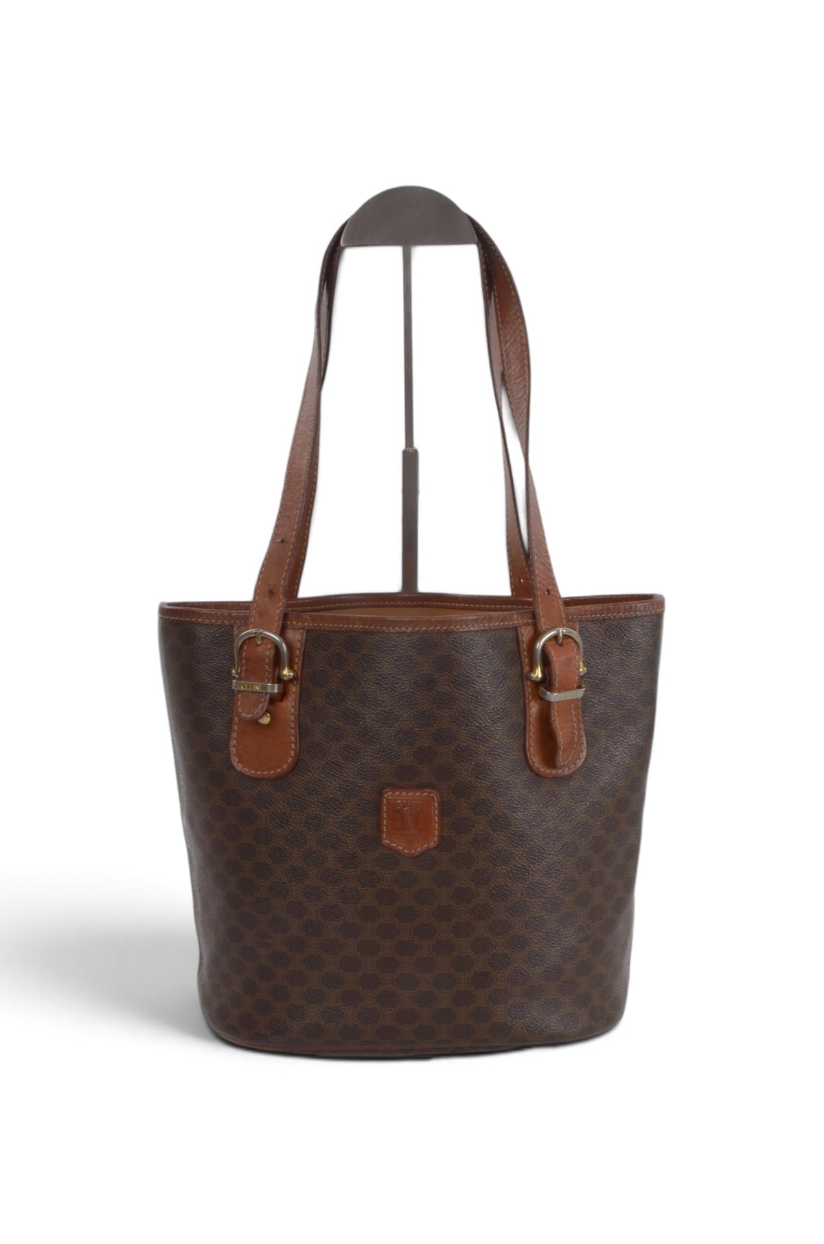Celine Vintage Triomphe Shoulder Bag Tote Handbag Monogram Brown Designer Classic