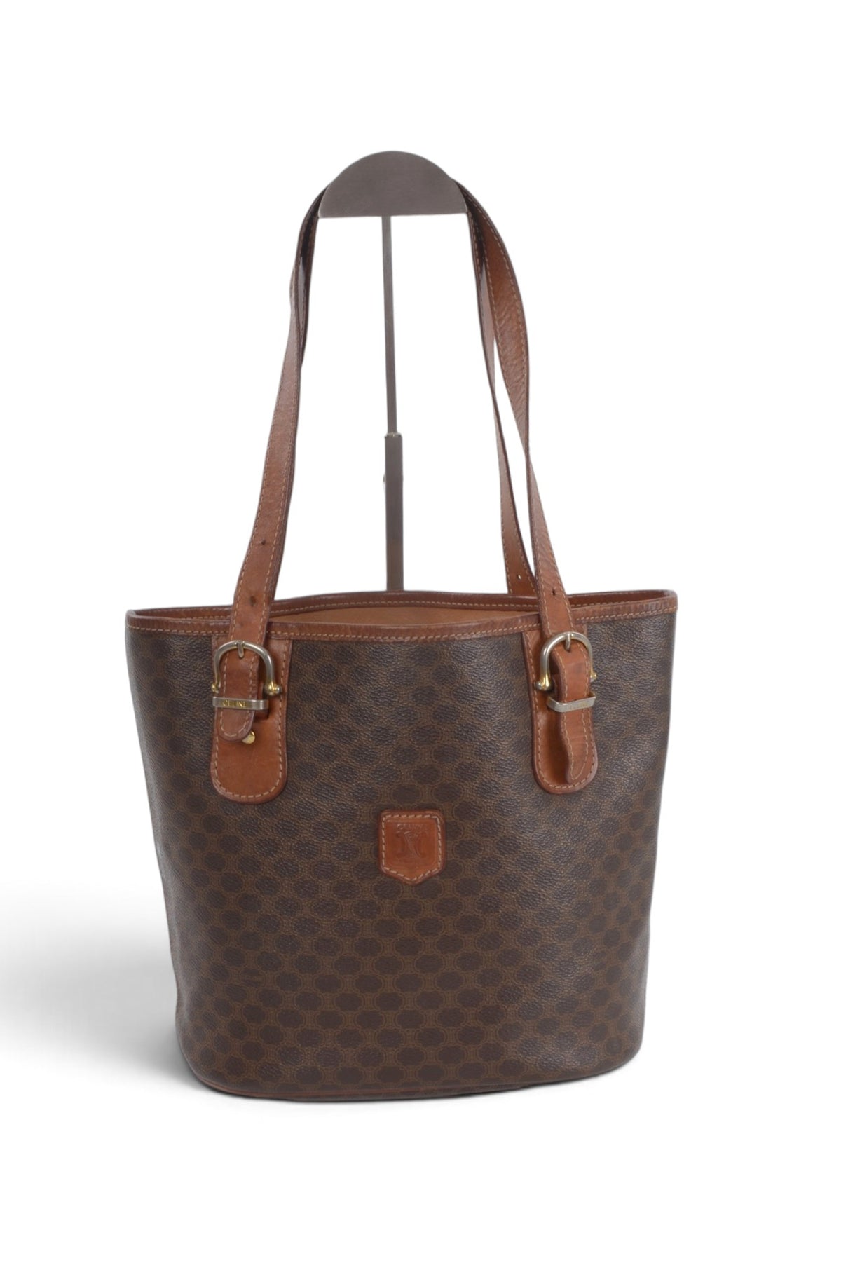 Celine Vintage Triomphe Shoulder Bag Tote Handbag Monogram Brown Designer Classic