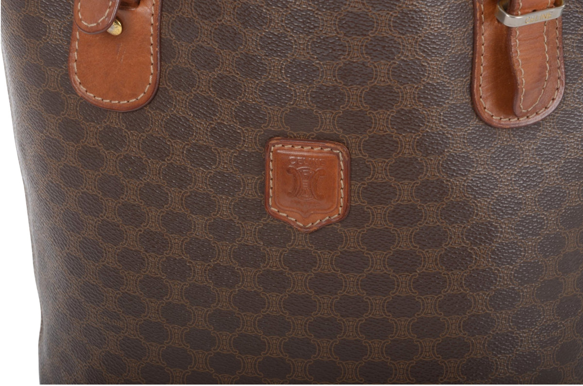 Celine Vintage Triomphe Shoulder Bag Tote Handbag Monogram Brown Designer Classic