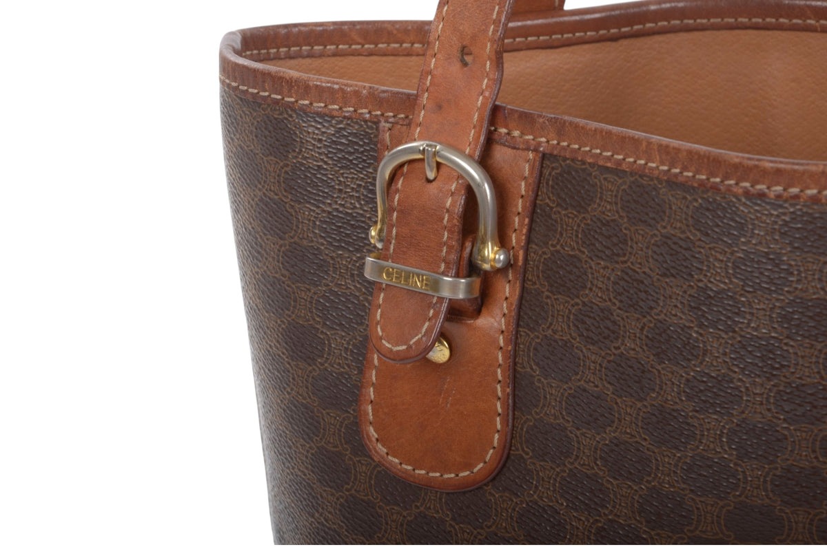 Celine Vintage Triomphe Shoulder Bag Tote Handbag Monogram Brown Designer Classic