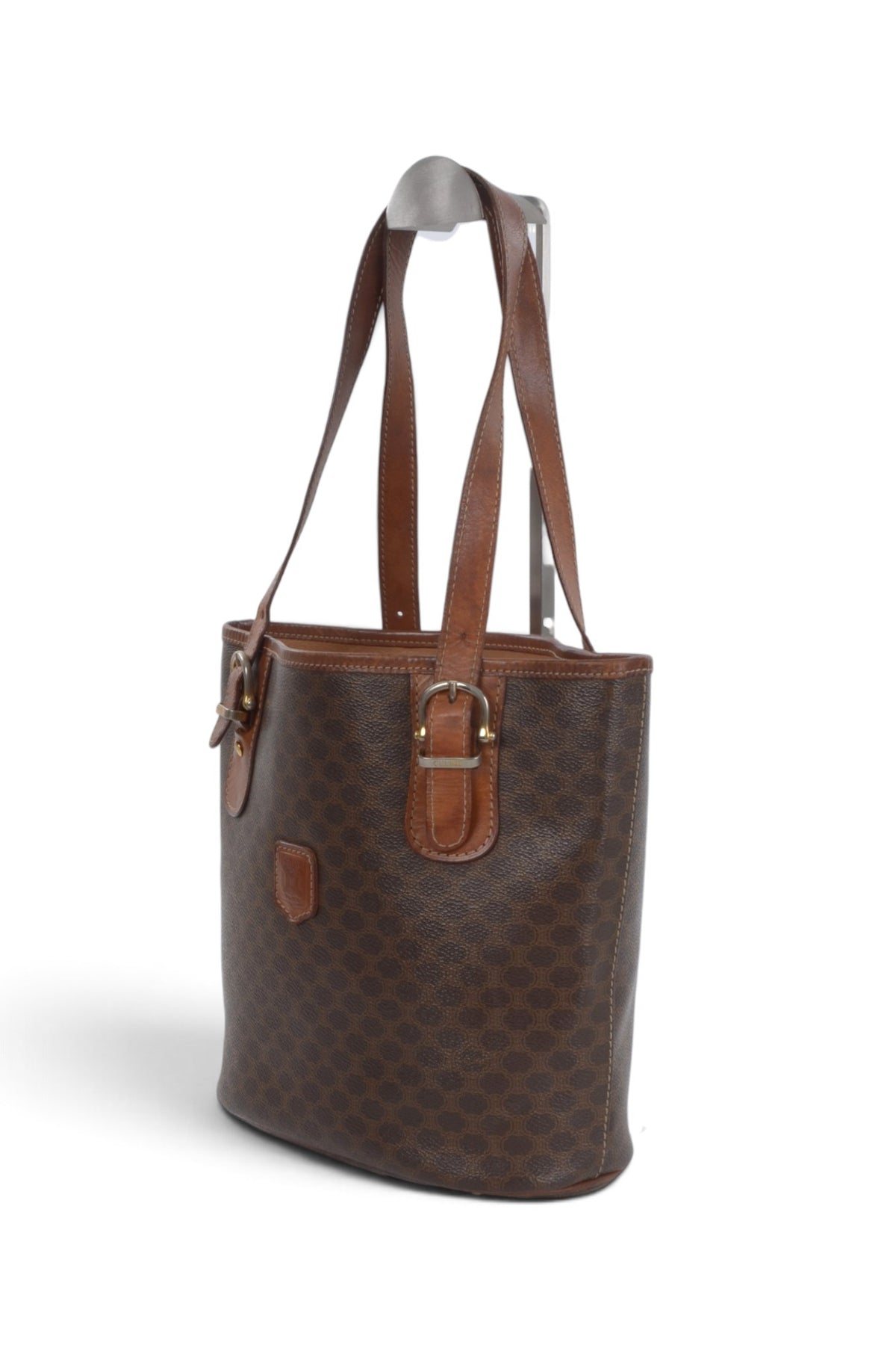 Celine Vintage Triomphe Shoulder Bag Tote Handbag Monogram Brown Designer Classic