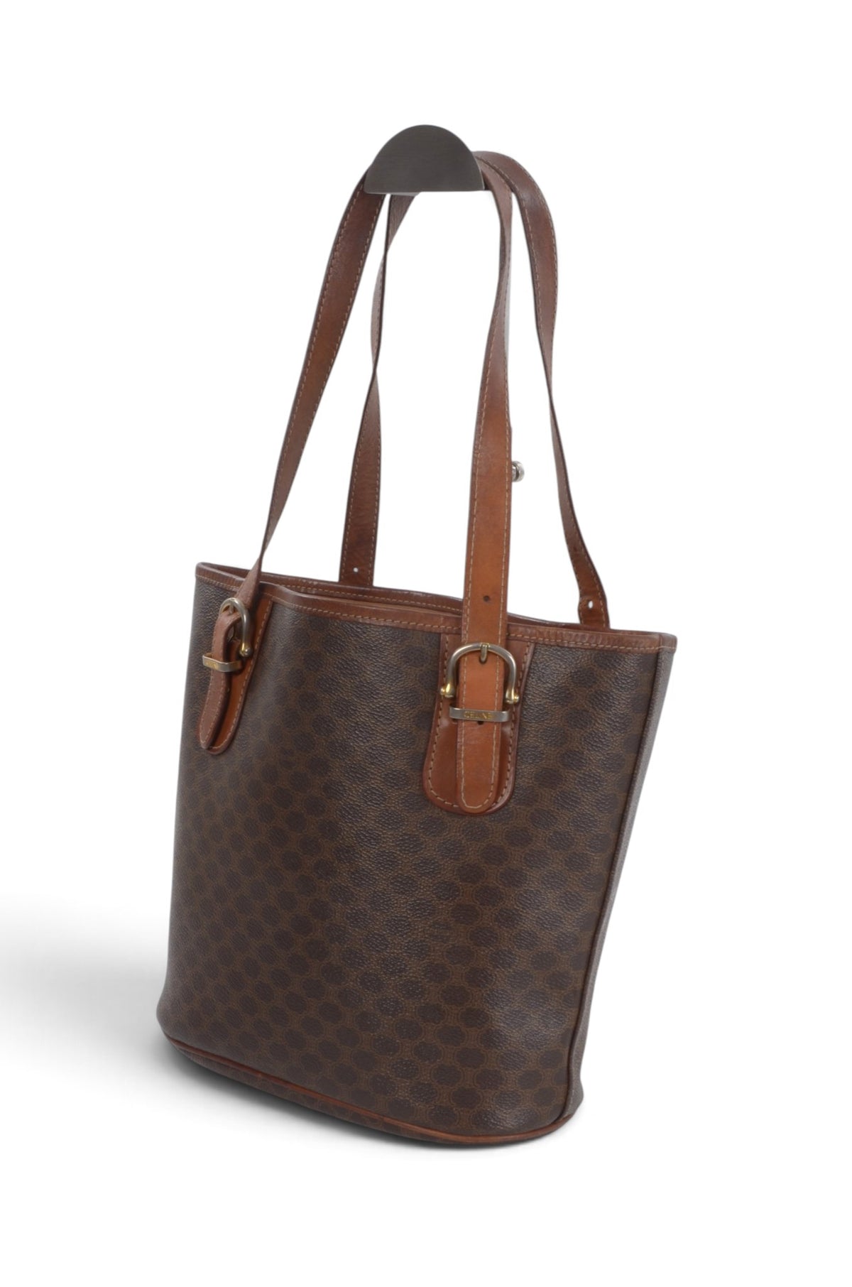 Celine Vintage Triomphe Shoulder Bag Tote Handbag Monogram Brown Designer Classic