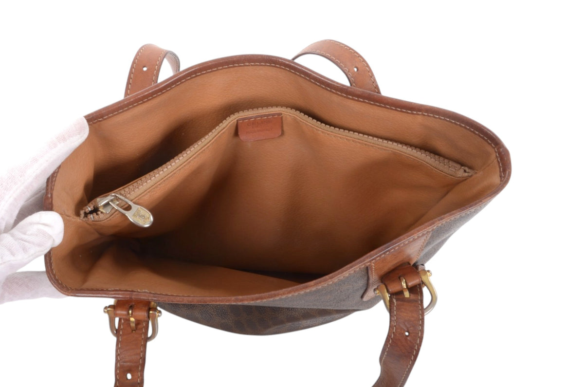 Celine Vintage Triomphe Shoulder Bag Tote Handbag Monogram Brown Designer Classic