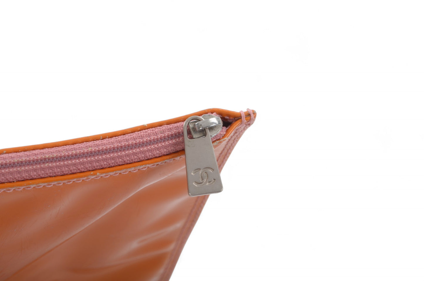 Chanel CC Triple Logo Enamel Tote Bag Handbag Patent Leather Orange Vintage Designer Classic Authentic