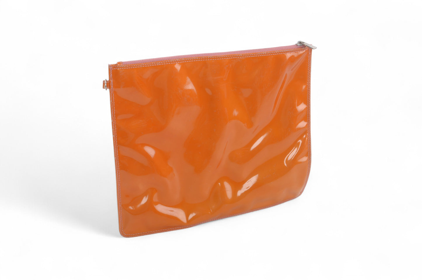 Chanel CC Triple Logo Enamel Tote Bag Handbag Patent Leather Orange Vintage Designer Classic Authentic