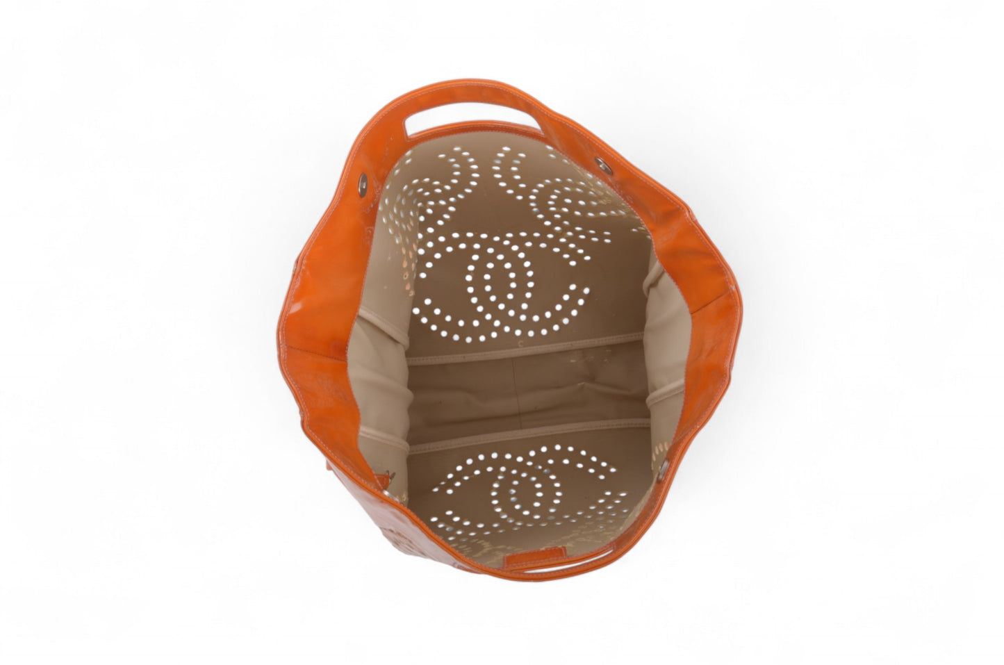 Chanel CC Triple Logo Enamel Tote Bag Handbag Patent Leather Orange Vintage Designer Classic Authentic