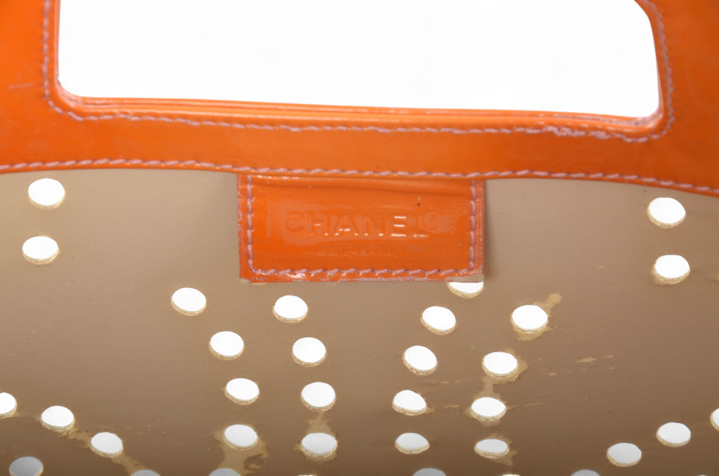 Chanel CC Triple Logo Enamel Tote Bag Handbag Patent Leather Orange Vintage Designer Classic Authentic