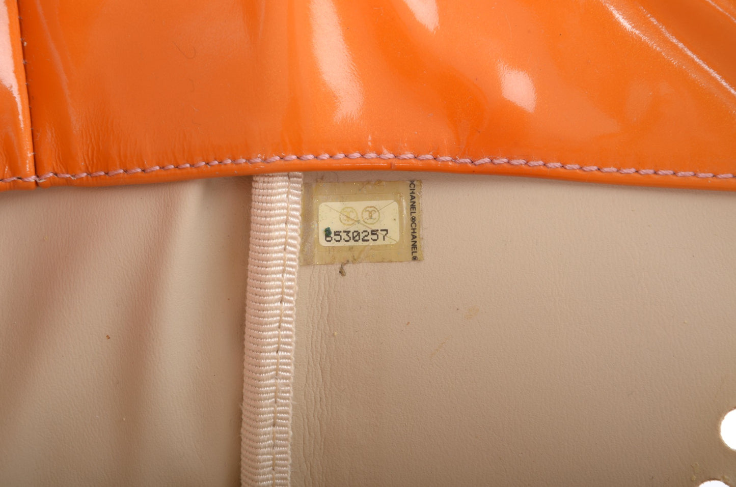 Chanel CC Triple Logo Enamel Tote Bag Handbag Patent Leather Orange Vintage Designer Classic Authentic