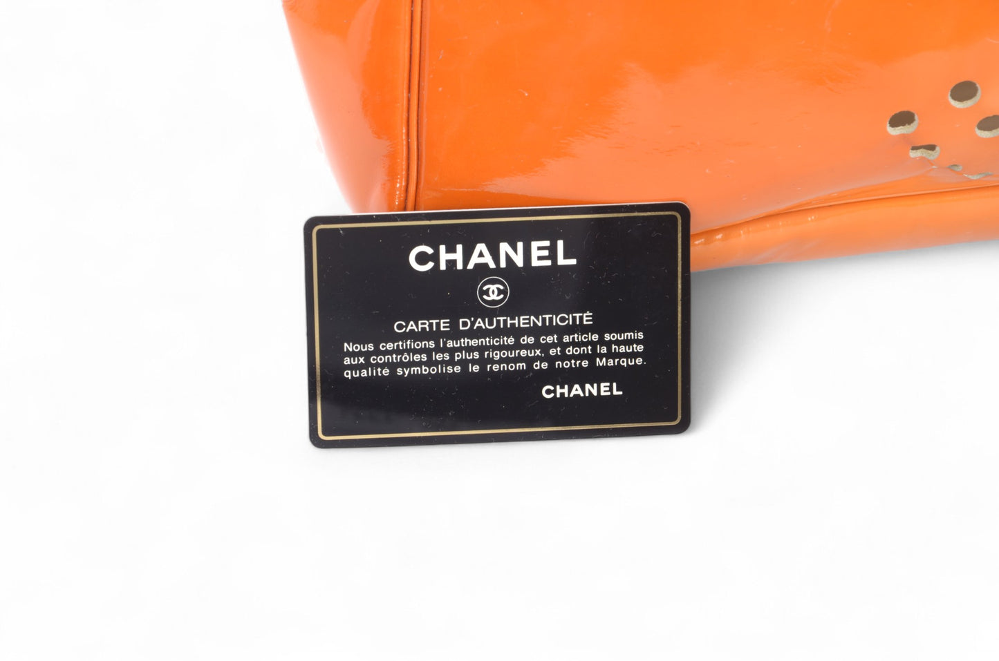 Chanel CC Triple Logo Enamel Tote Bag Handbag Patent Leather Orange Vintage Designer Classic Authentic