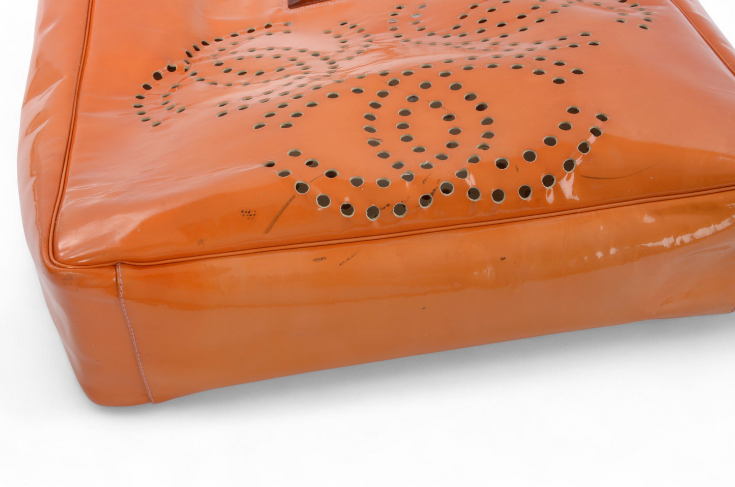 Chanel CC Triple Logo Enamel Tote Bag Handbag Patent Leather Orange Vintage Designer Classic Authentic