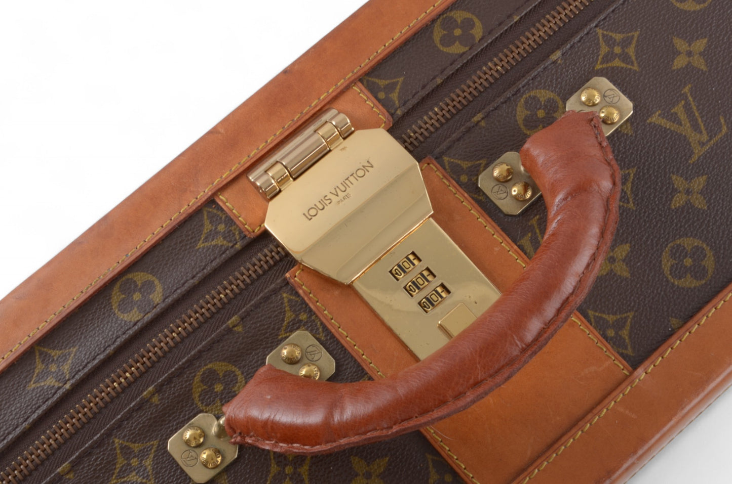 Louis Vuitton Stratos 50 Vintage Monogram Trunk Travel Bag Suitcase Leather Designer Classic Authentic