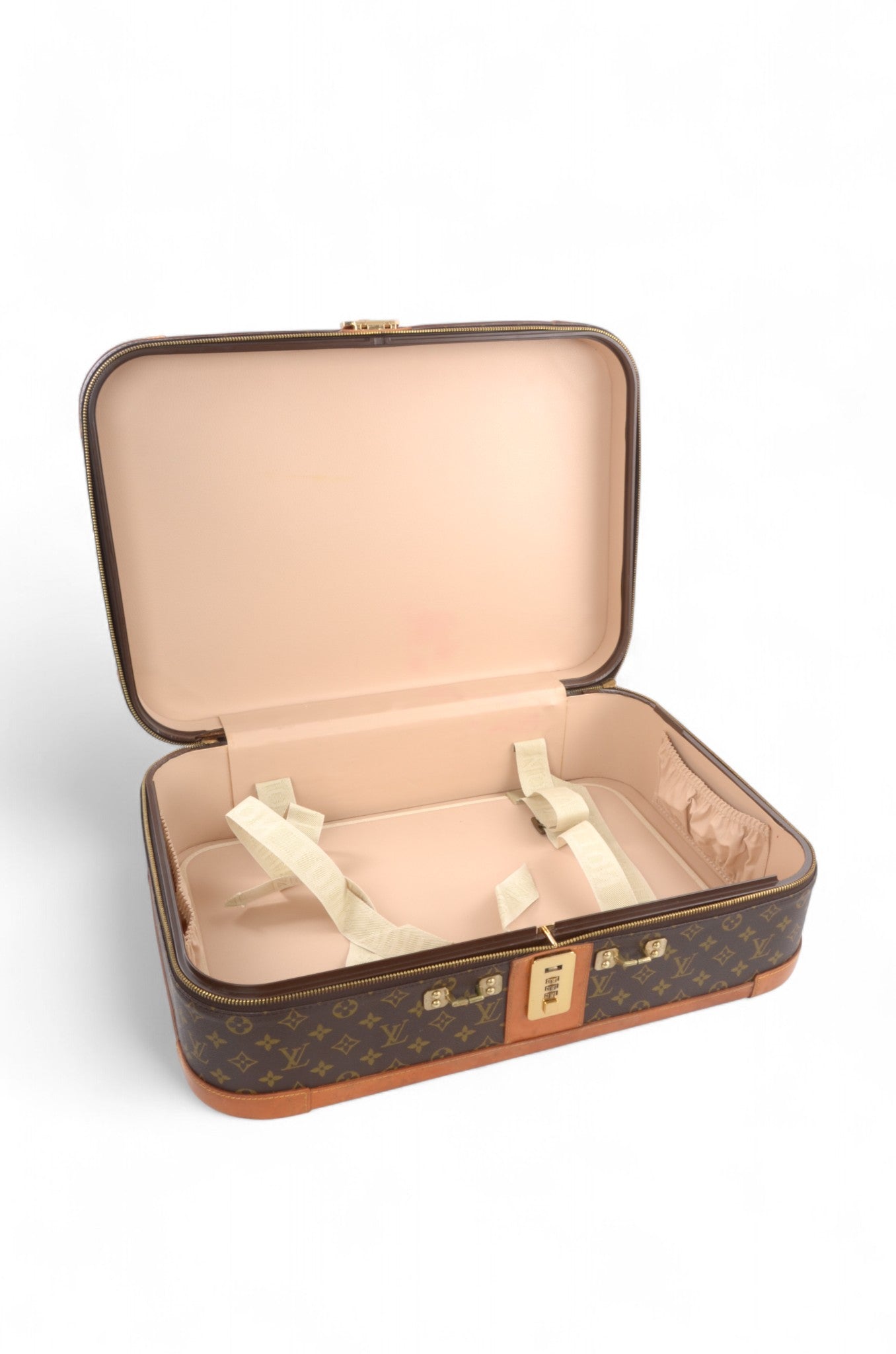 Louis Vuitton Stratos 60 Vintage Monogram Trunk Travel Bag Suitcase Leather Designer Classic Authentic