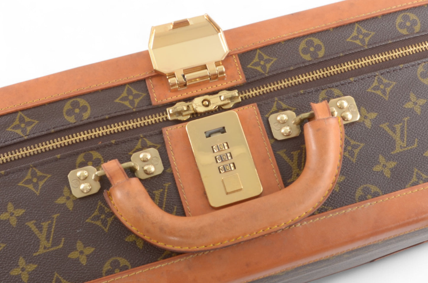 Louis Vuitton Stratos 60 Vintage Monogram Trunk Travel Bag Suitcase Leather Designer Classic Authentic