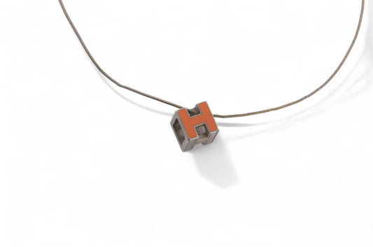 Hermès Cage d'Ache H Cube Necklace Pendant Steel Orange
