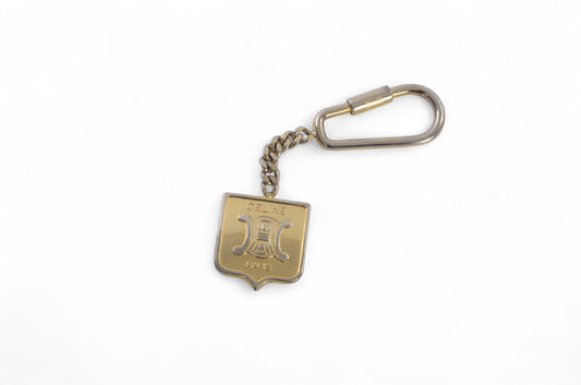 Celine Vintage Triomphe Keyring Key Holder Chain Gold Accessory
