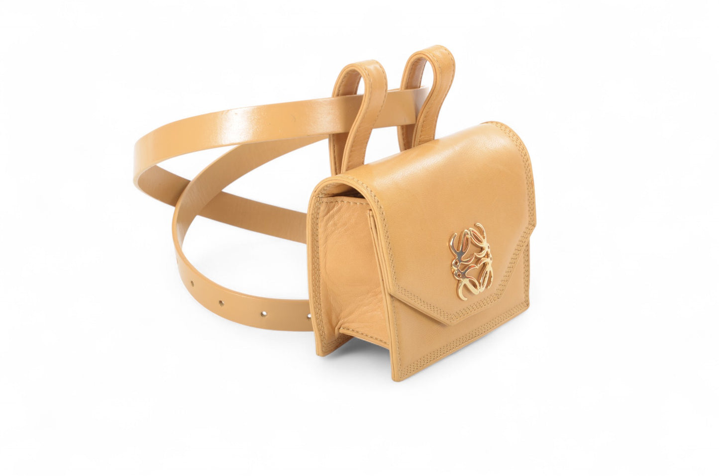 LOEWE Anagram Leather Waist Belt Bag Pouch Beige Brown