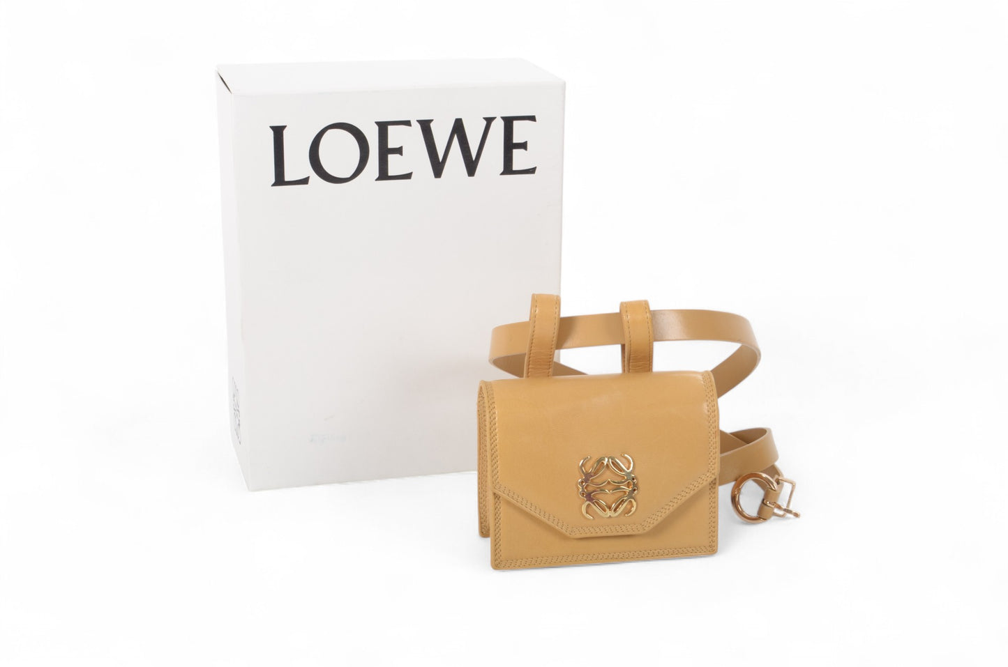 LOEWE Anagram Leather Waist Belt Bag Pouch Beige Brown