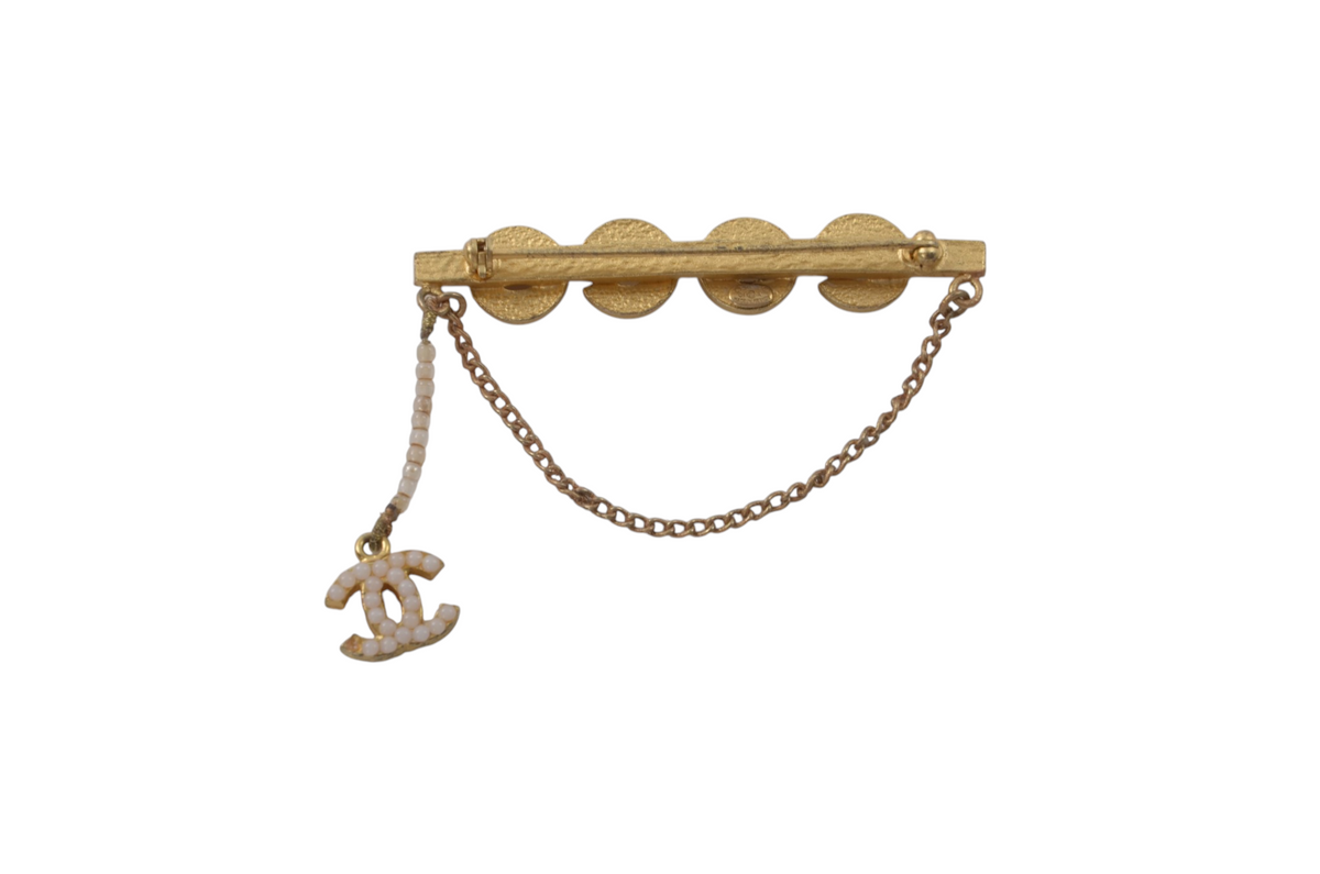 Chanel Vintage Pearl Pin Brooch CC Metal Designer Classic Gold