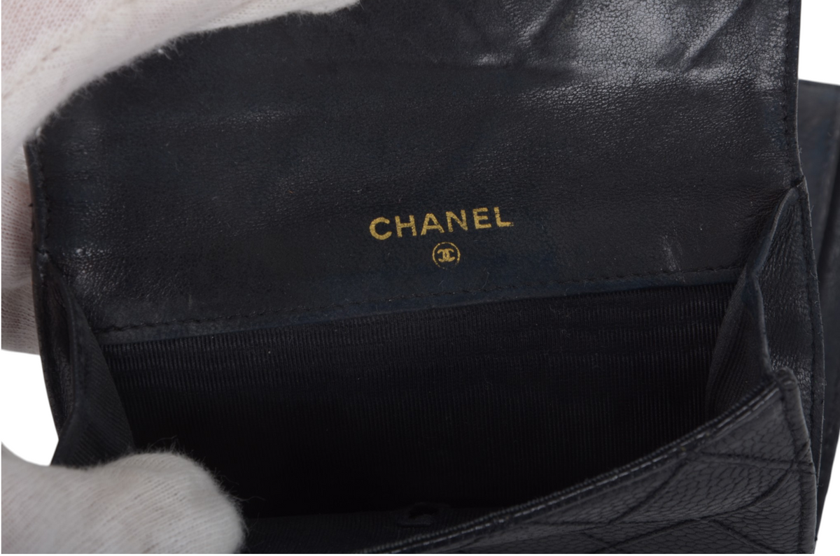 Chanel Wallet Vintage Black Caviar Leather Coco Bi-fold Coin Purse Designer Classic