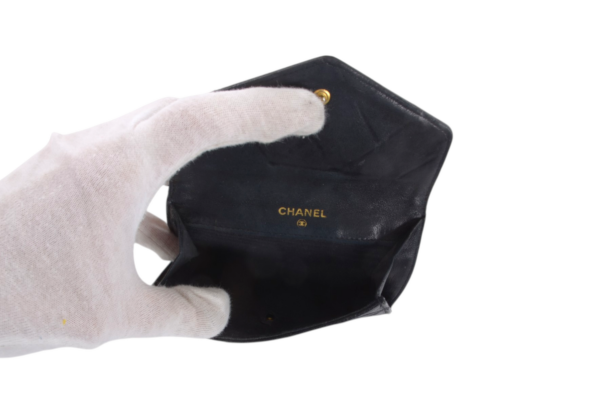 Chanel Wallet Vintage Black Caviar Leather Coco Bi-fold Coin Purse Designer Classic
