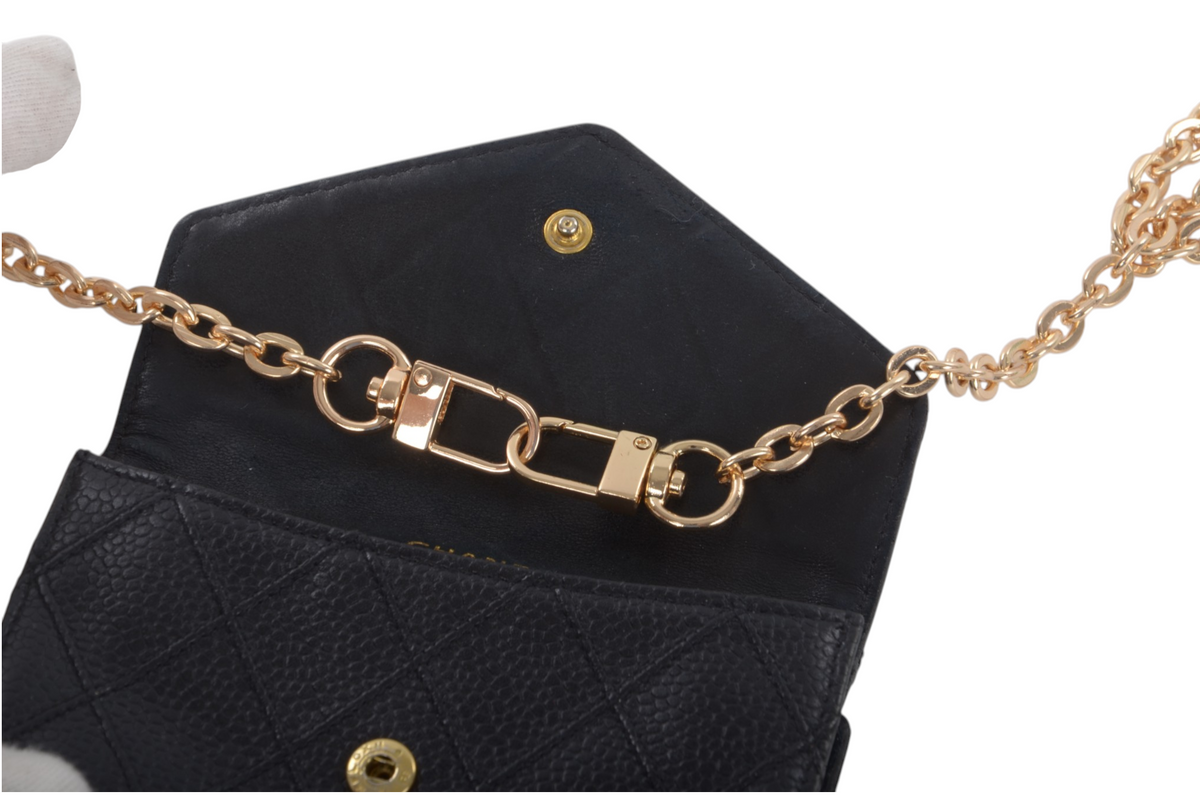 Chanel Wallet Vintage Black Caviar Leather Coco Bi-fold Coin Purse Designer Classic