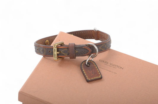 Louis Vuitton Monogram Canvas Leather Baxter Pet Cat Dog Collar Leather