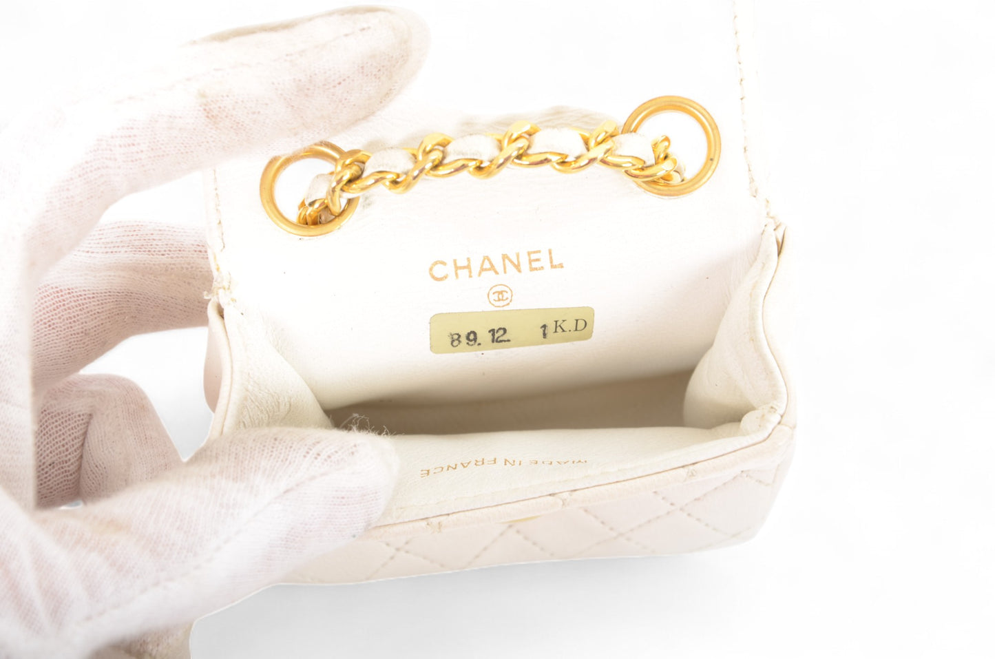 Chanel White Micro Bag Chain Belt Waist Bag Coco Mark Shoulder Pouch White 2way Lambskin Vintage