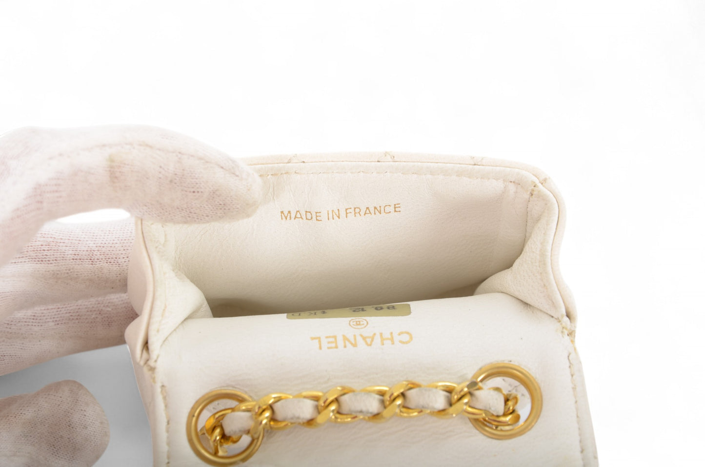 Chanel White Micro Bag Chain Belt Waist Bag Coco Mark Shoulder Pouch White 2way Lambskin Vintage