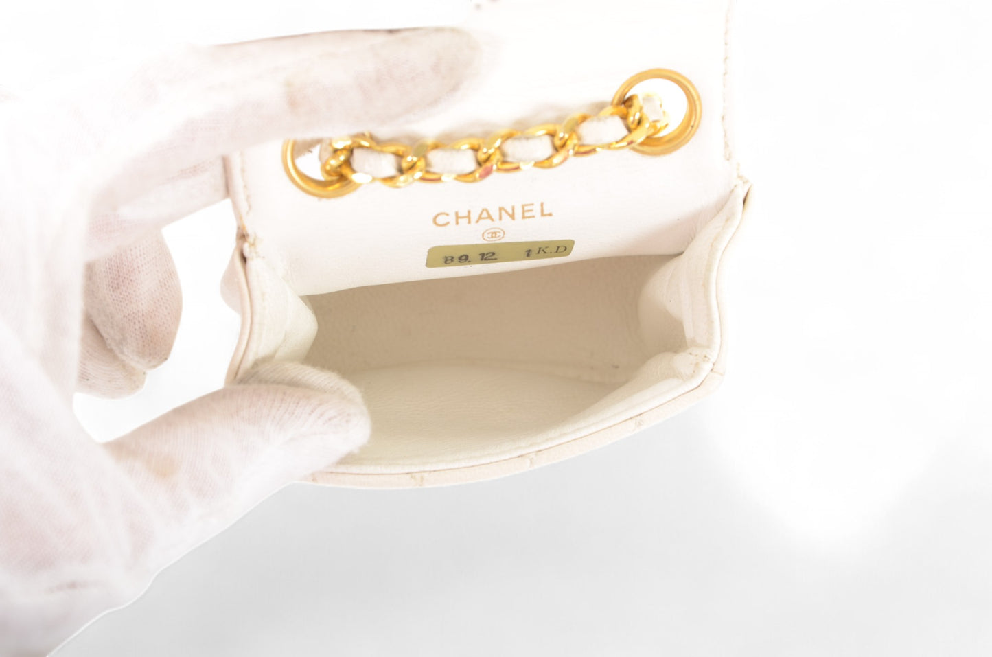 Chanel White Micro Bag Chain Belt Waist Bag Coco Mark Shoulder Pouch White 2way Lambskin Vintage