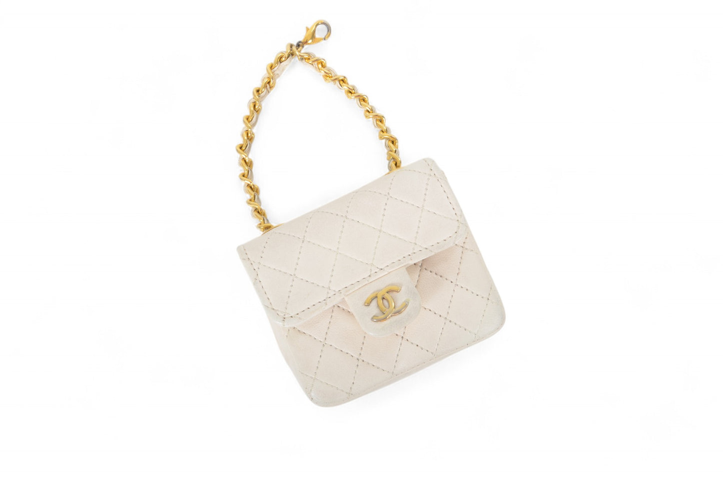 Chanel White Micro Bag Chain Belt Waist Bag Coco Mark Shoulder Pouch White 2way Lambskin Vintage