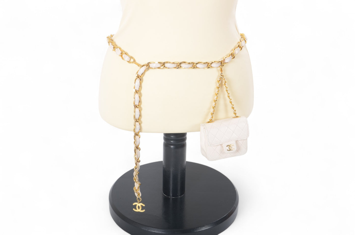 Chanel White Micro Bag Chain Belt Waist Bag Coco Mark Shoulder Pouch White 2way Lambskin Vintage