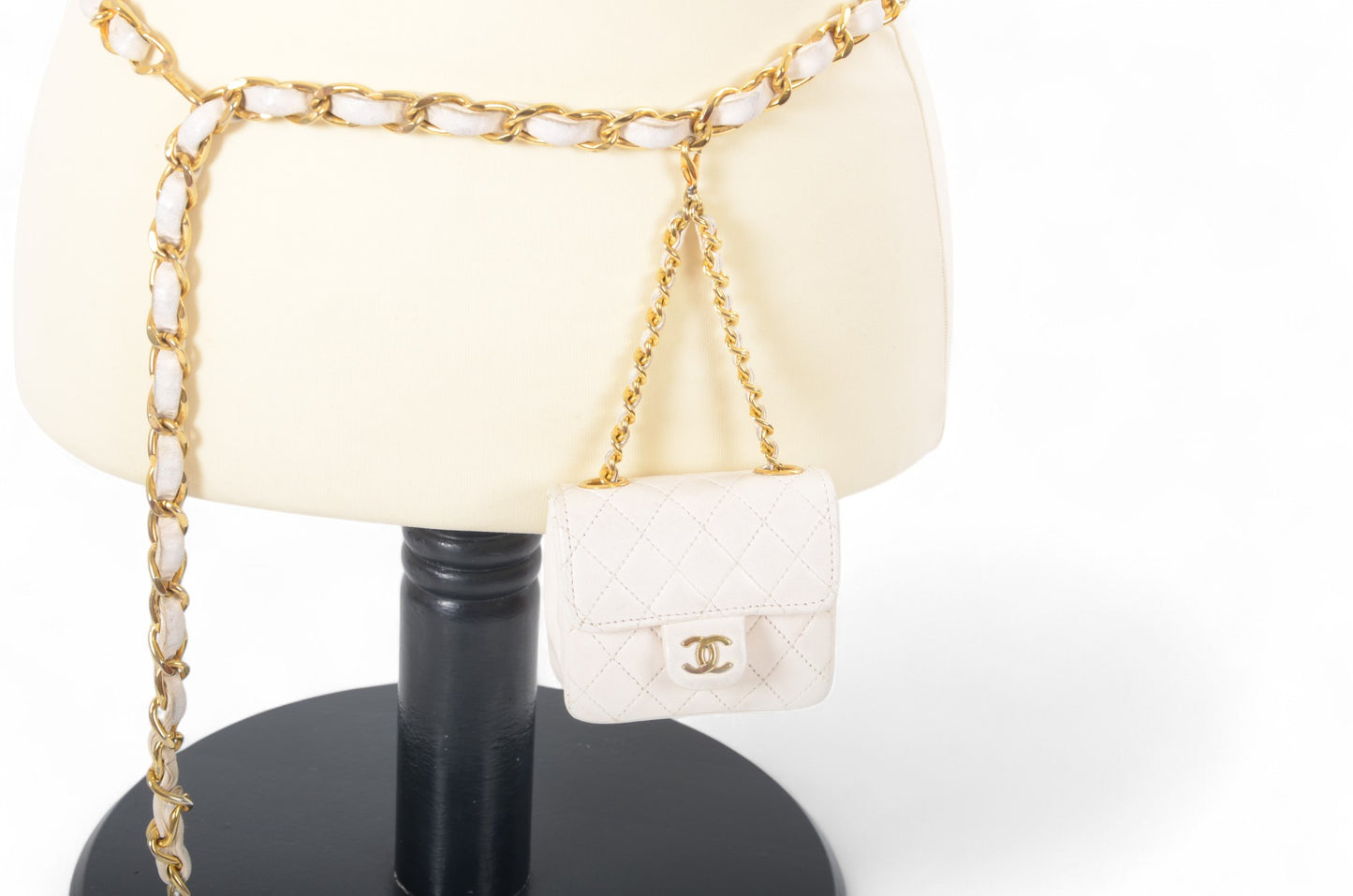 Chanel White Micro Bag Chain Belt Waist Bag Coco Mark Shoulder Pouch White 2way Lambskin Vintage